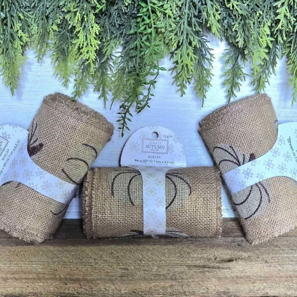 3 New 15 Foot Each Fall Brown Pumpkin Print Burlap Rolls Farmhouse Harvest Decor